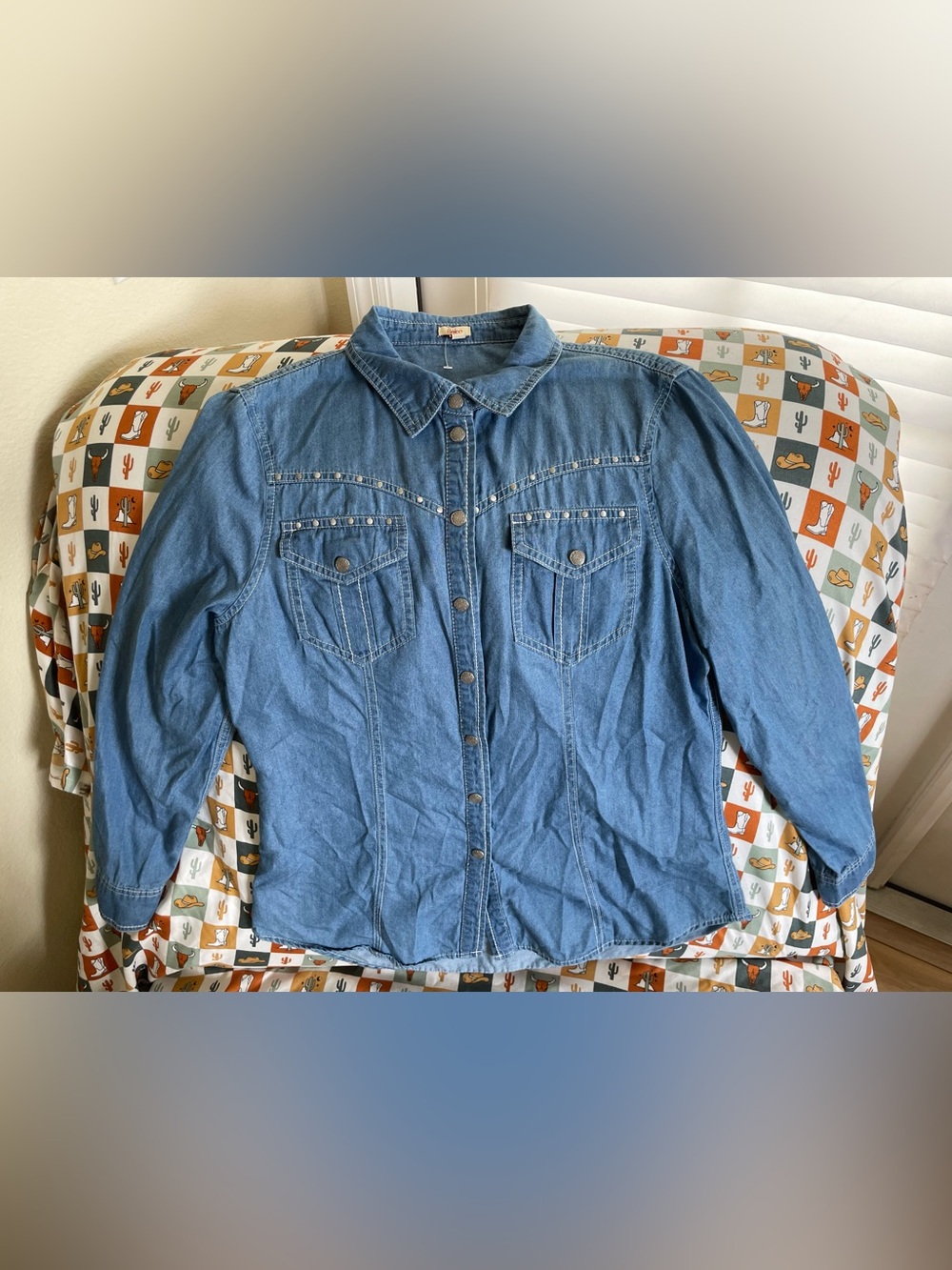 Reba Light Blue Denim Shirt with Contrast Stitching